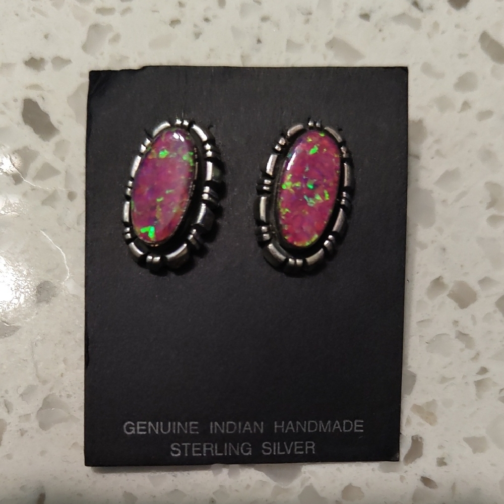 Handmade Sterling Silver Pink Opal Earrings